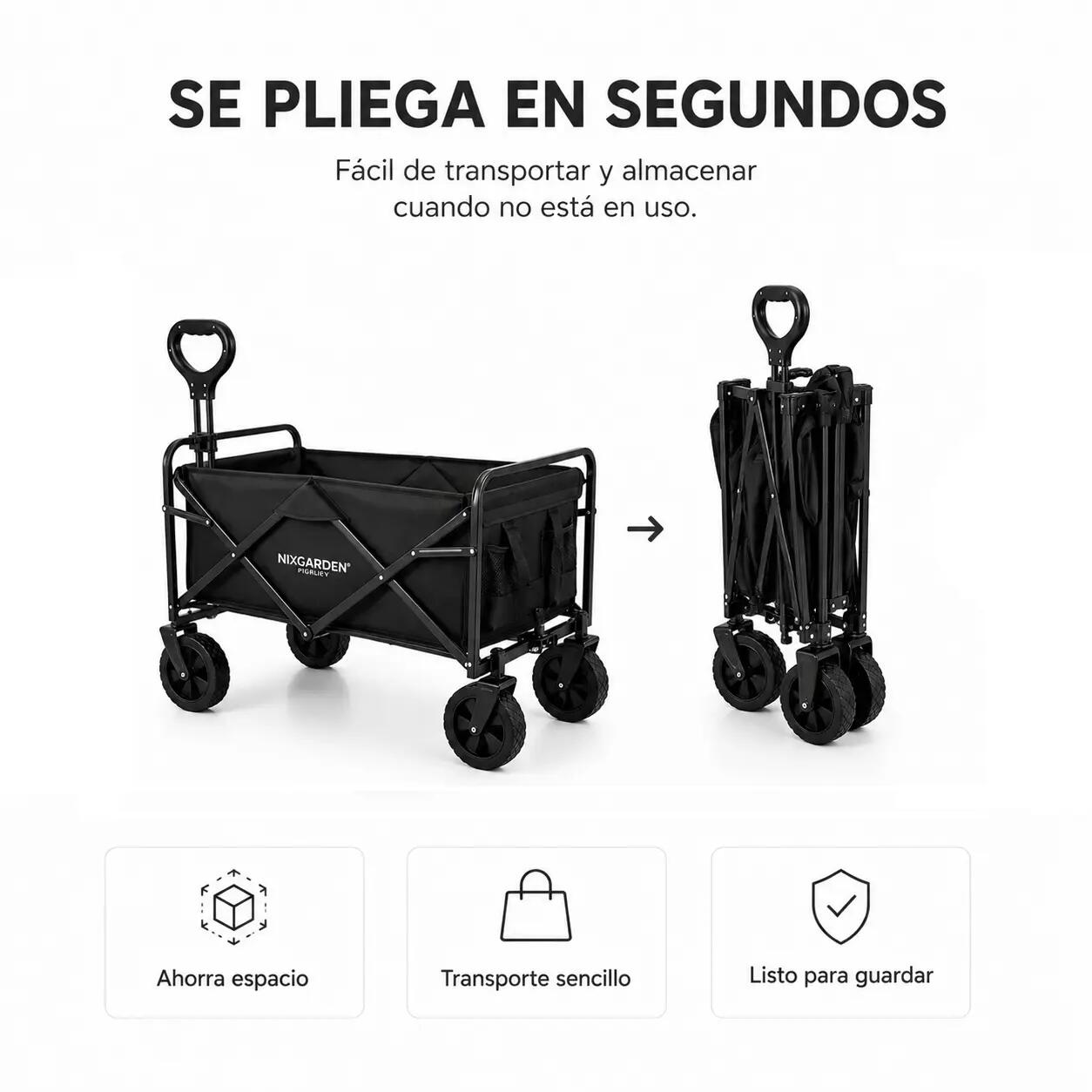 Carrinho dobrável XXL todo-o-terreno 150 kg 91×51×64 cm Oxford 600D 100L praia 5/7