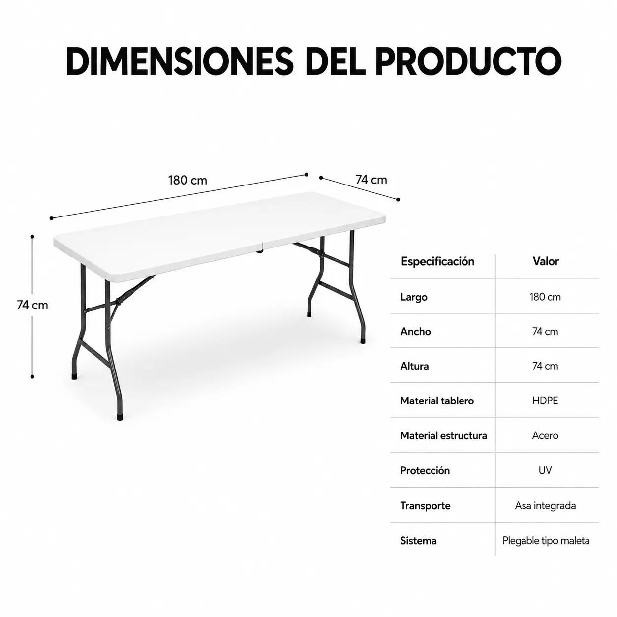 Tavolo pieghevole da giardino portatile 180x70x72 cm 6/9