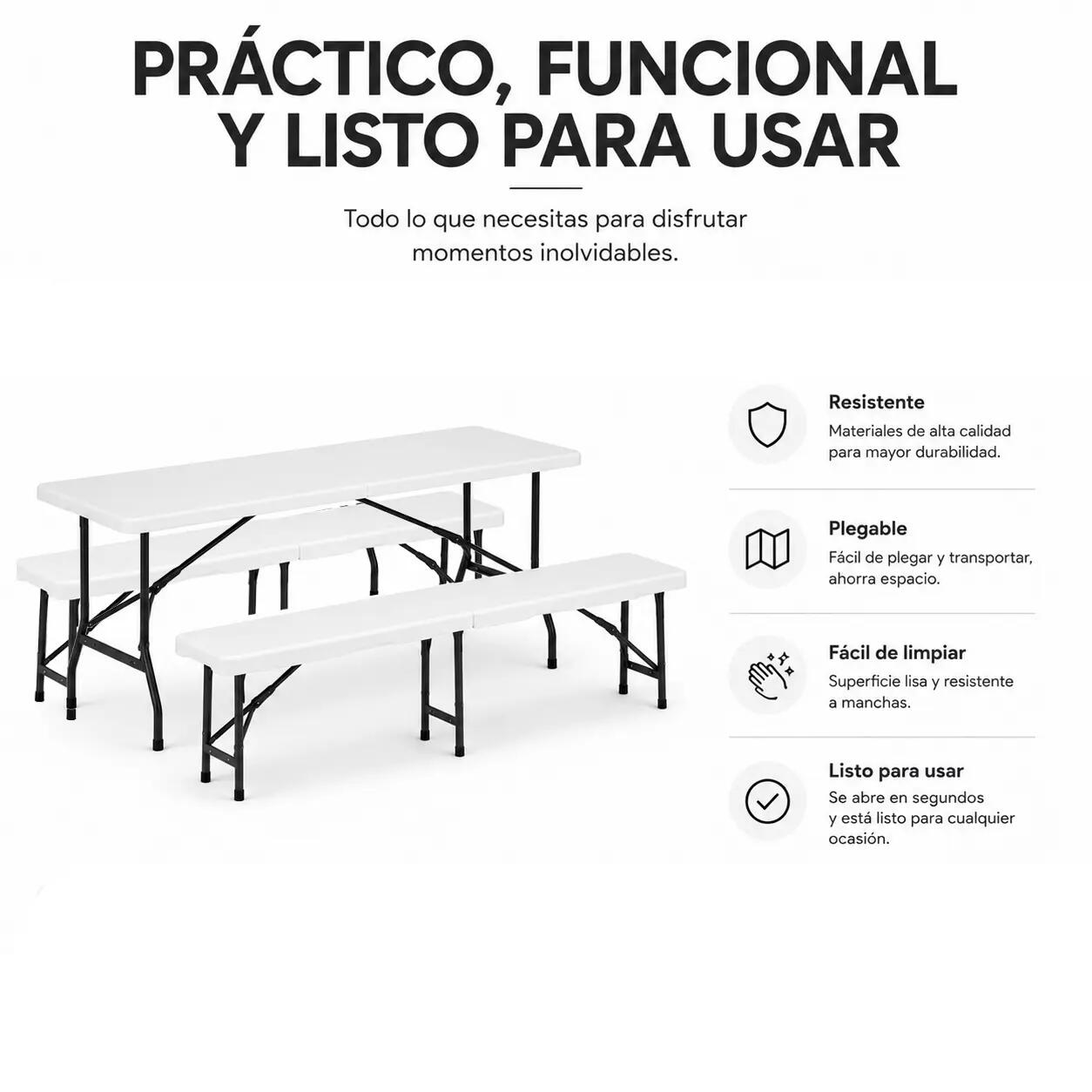 Set Tavolo Pieghevole Con 2 Panche Per Giardino 180x74x72 cm 6/7