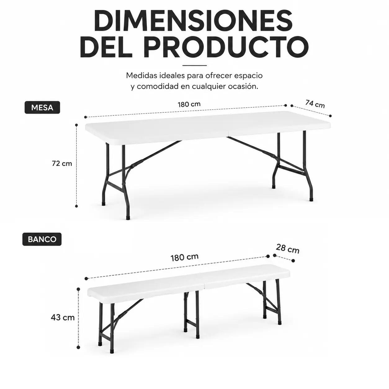 Set Tavolo Pieghevole Con 2 Panche Per Giardino 180x74x72 cm 5/7