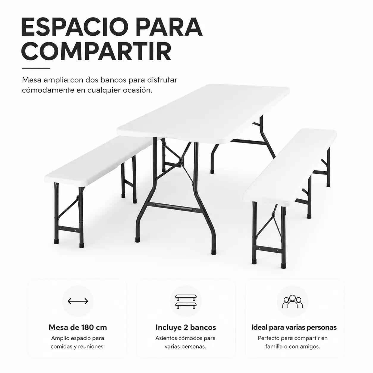 Set Tavolo Pieghevole Con 2 Panche Per Giardino 180x74x72 cm 2/7