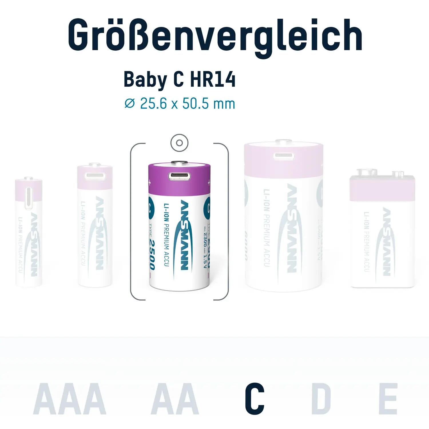 Akku Baby C Typ-C Anschluss Li-Ion 2300mAh 1,5V, 2 Stück 8/8