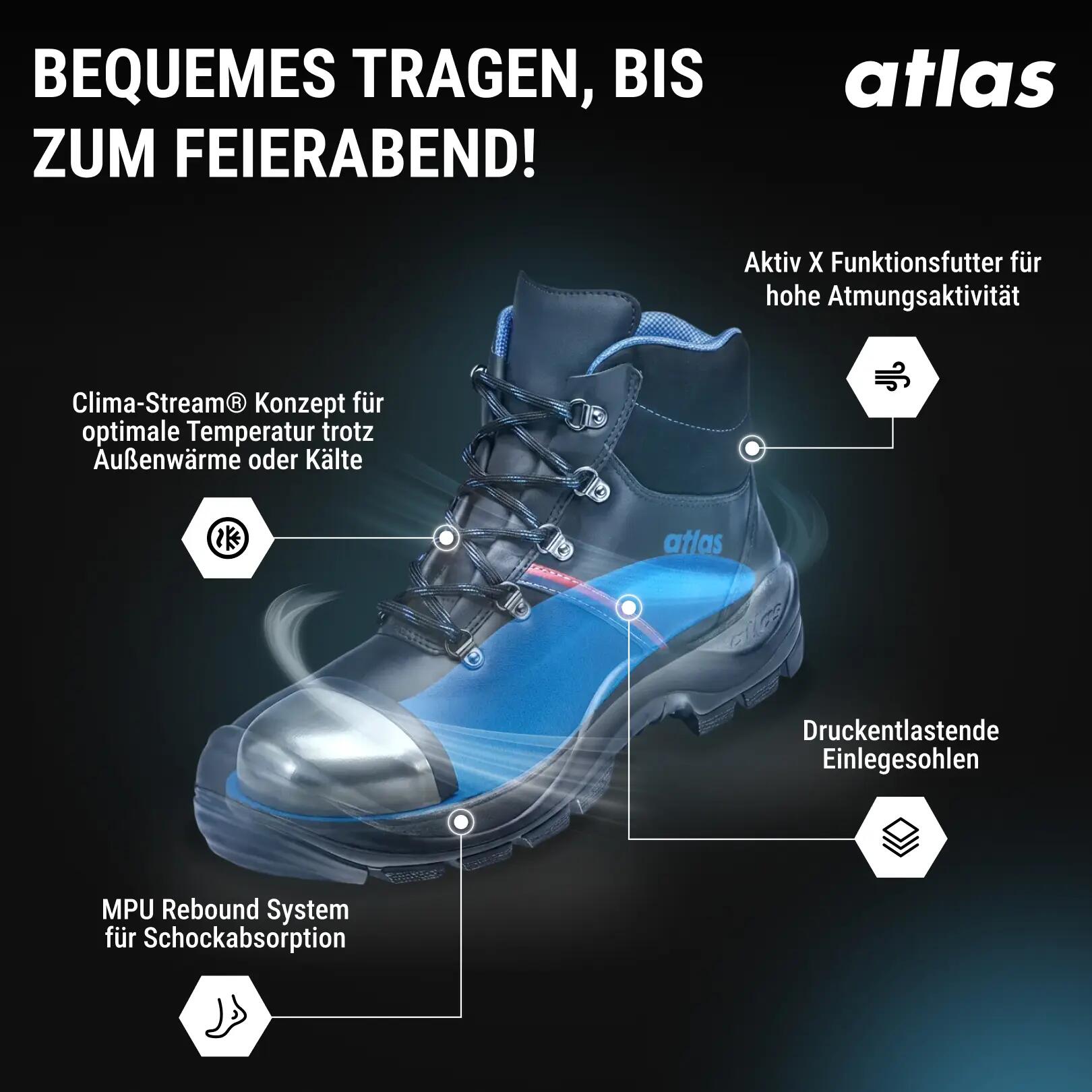 ATLAS Veiligheidsschoenen Anatomische Bau 500 Breedte 10 8/10