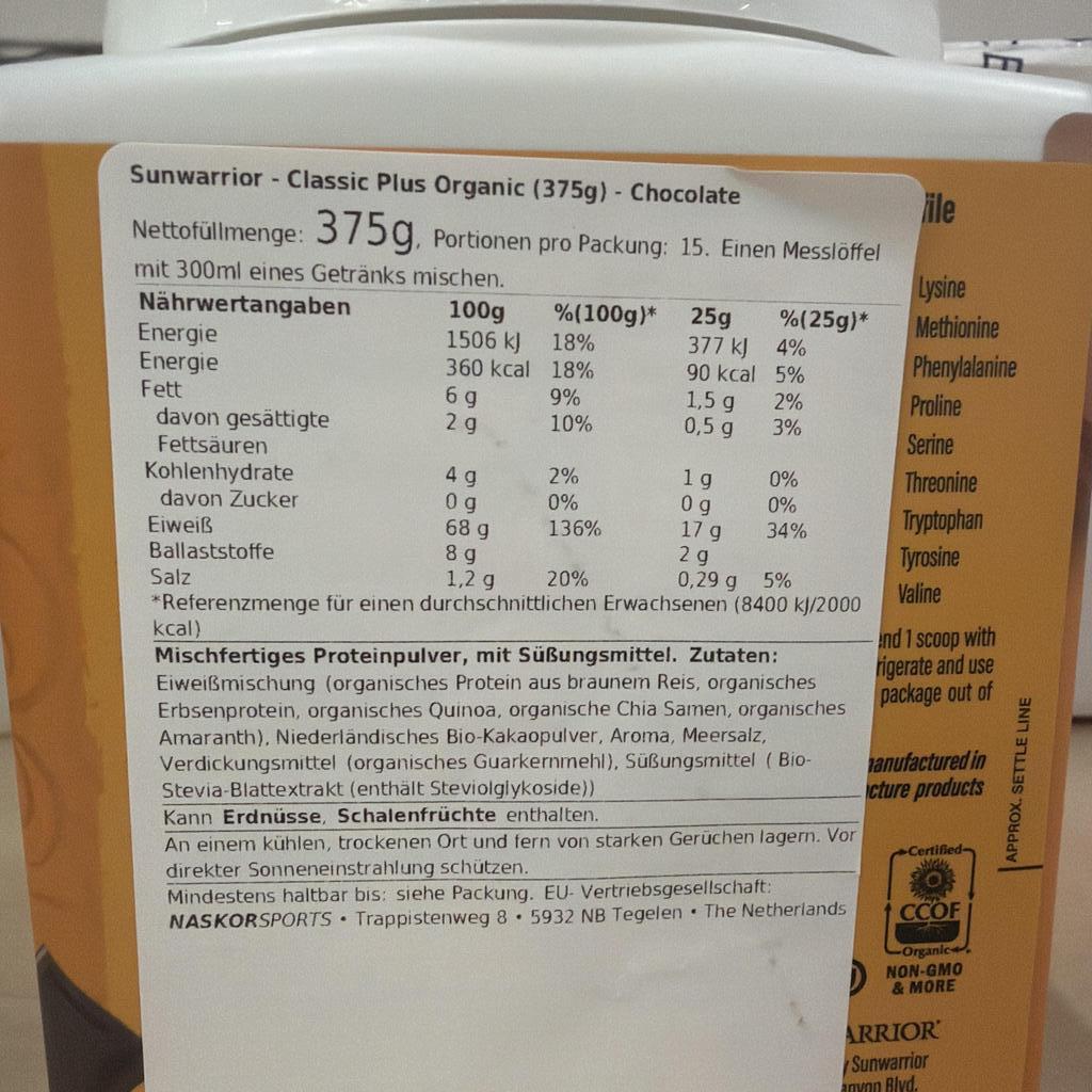 Sunwarrior Protein Classic Plus  375g Chocolate
