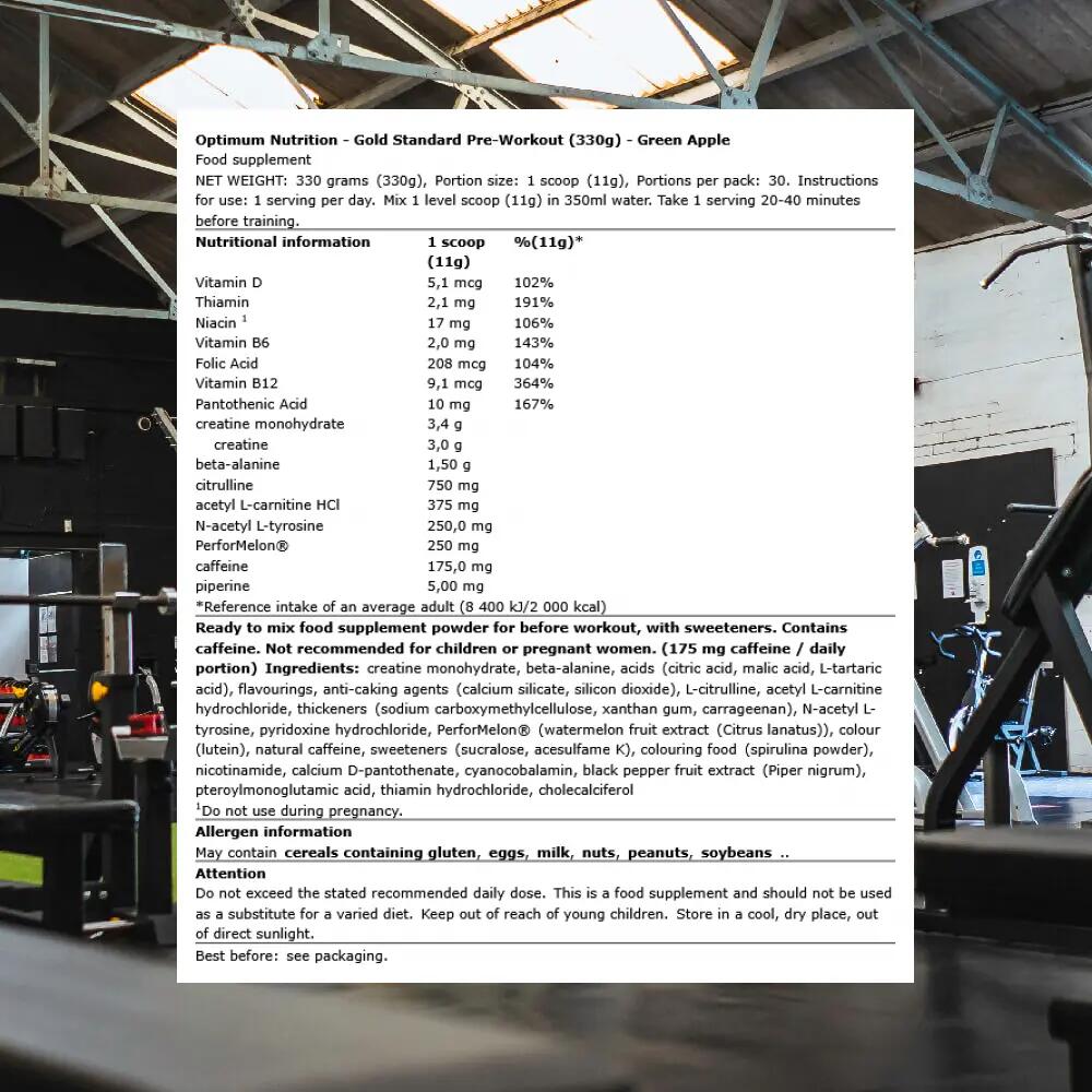 Optimum Nutrition Gold Standard Pre-Workout (330g) Green Apple 3/3
