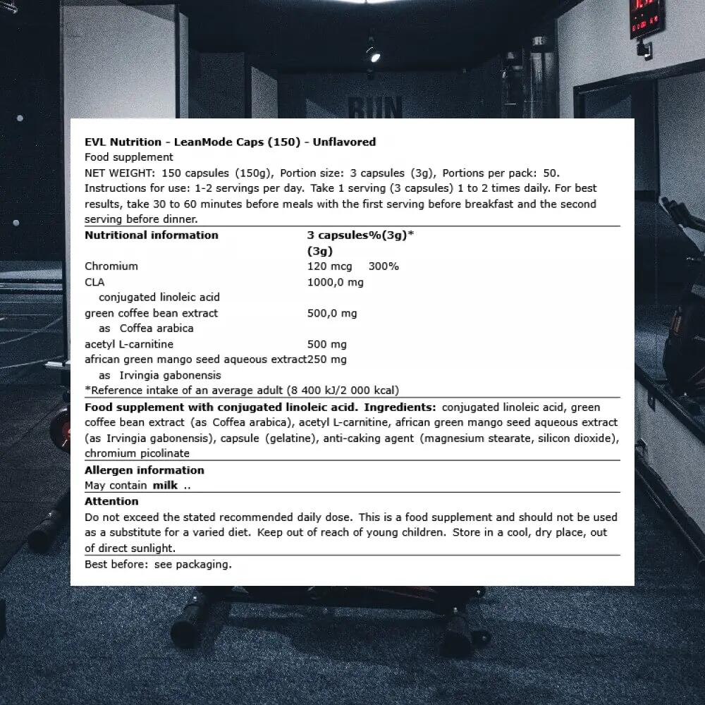 EVL Nutrition LeanMode Caps (150) Unflavored - Dieta e gestione del peso 3/3