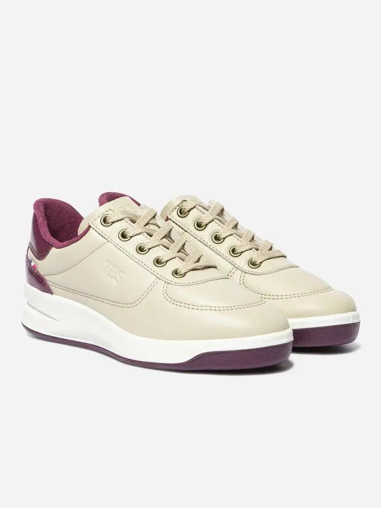 Chaussures - femme - cuir, lacets, talon 35 mm - beige/bordeaux 5/5