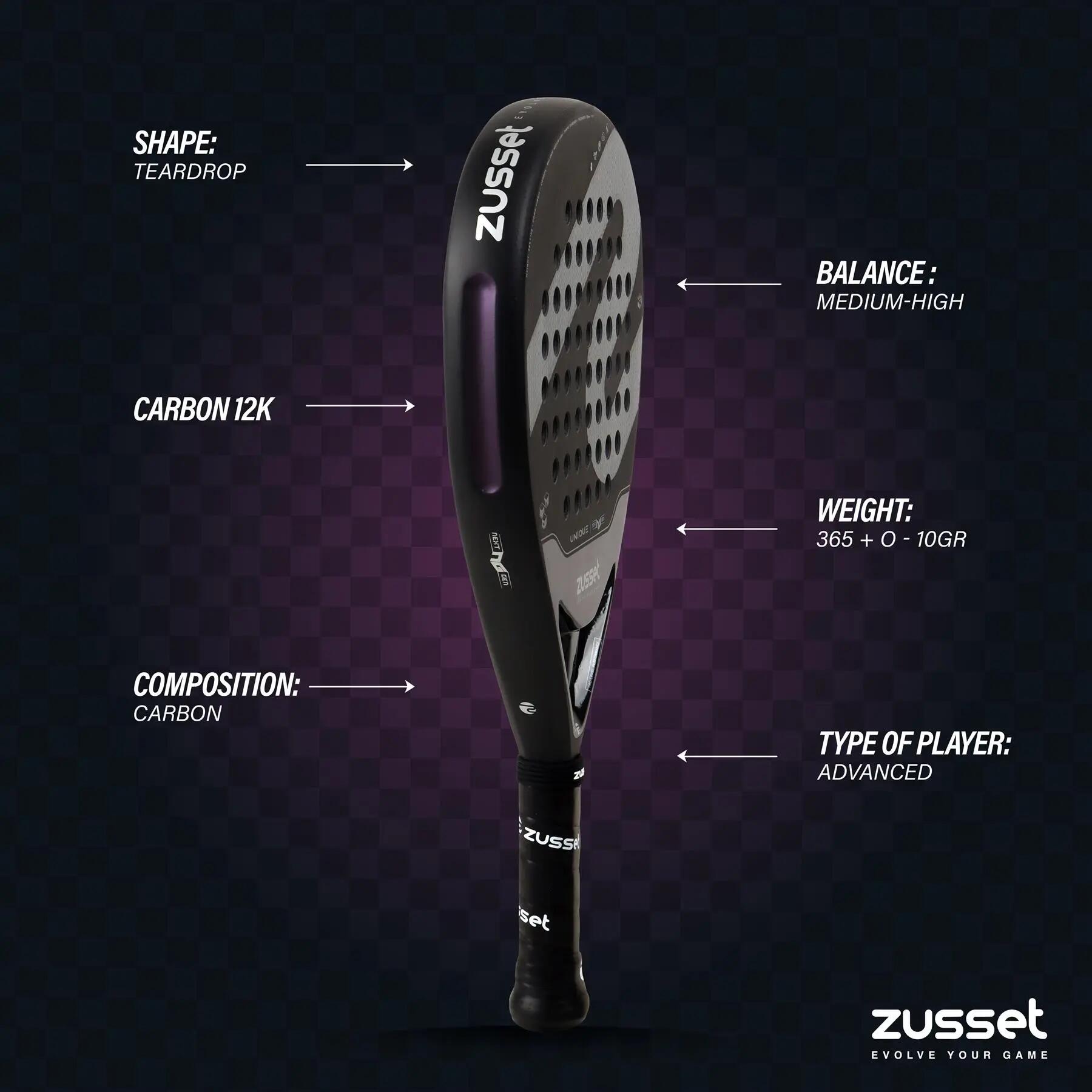 Raquete de padel UNIQUE 12K carbono, formato gota – equilíbrio médio-alto 9/15