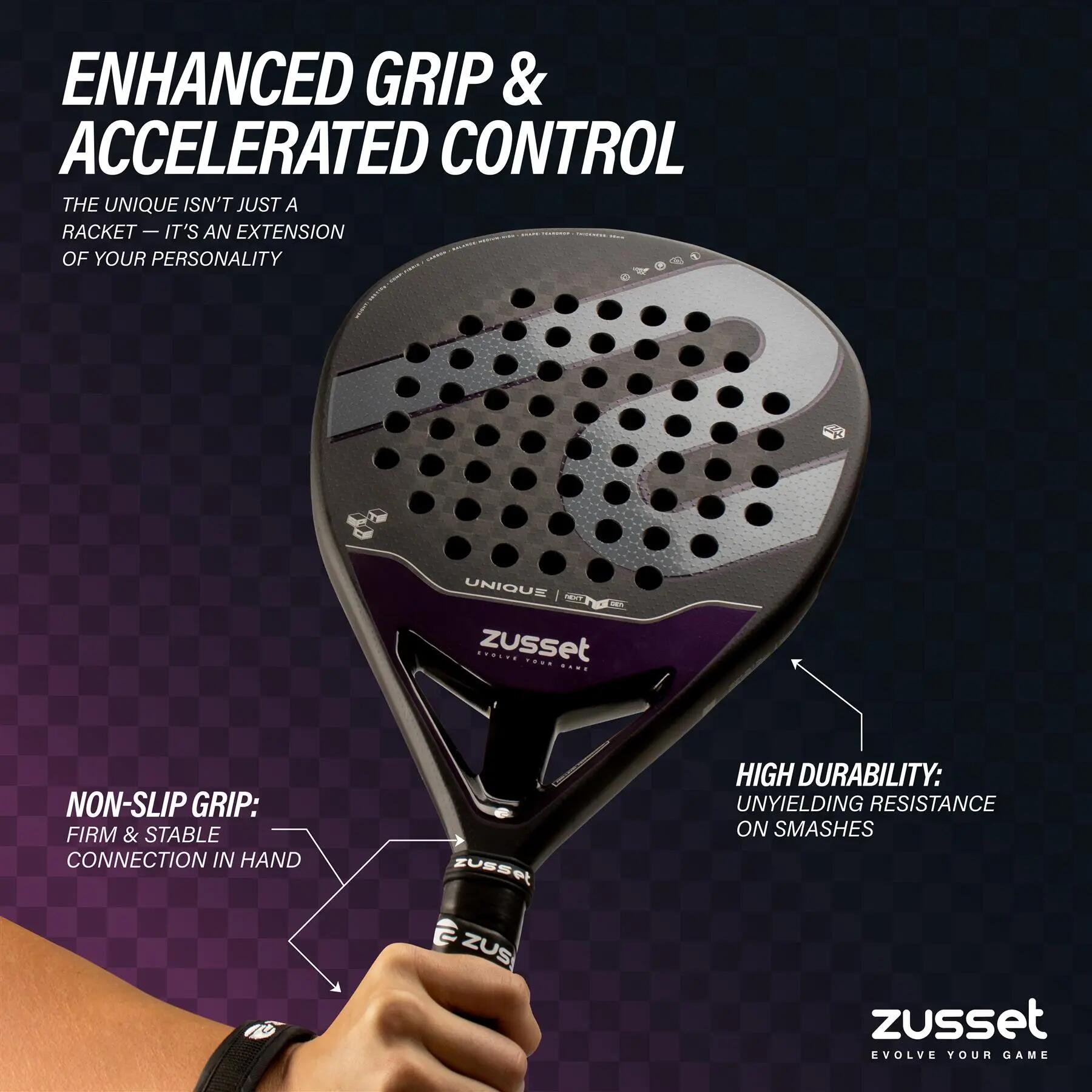 Raquete de padel UNIQUE 12K carbono, formato gota – equilíbrio médio-alto 8/15
