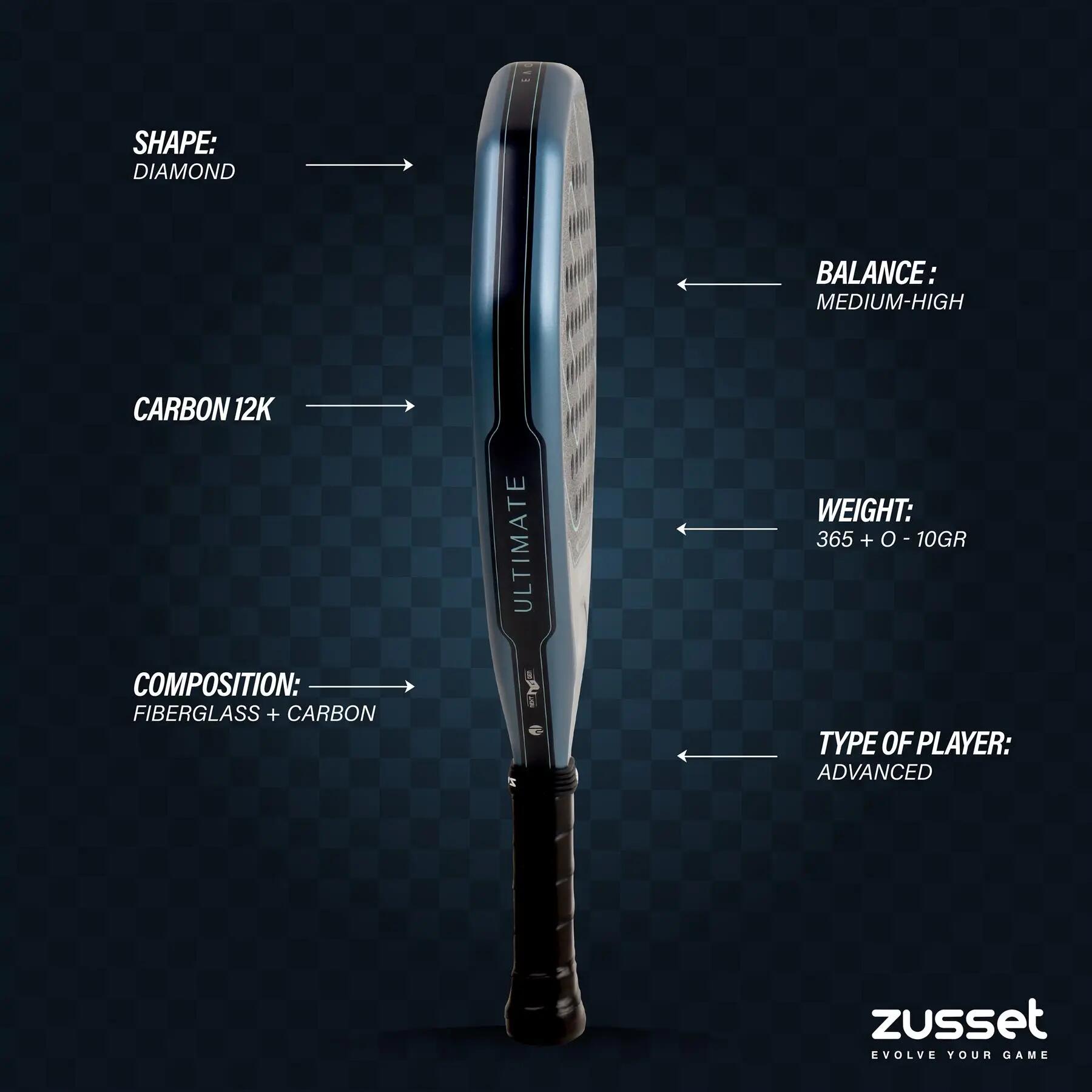 Raquete de padel ULTIMATE 12K Carbon, formato de diamante - controlo máximo 9/15