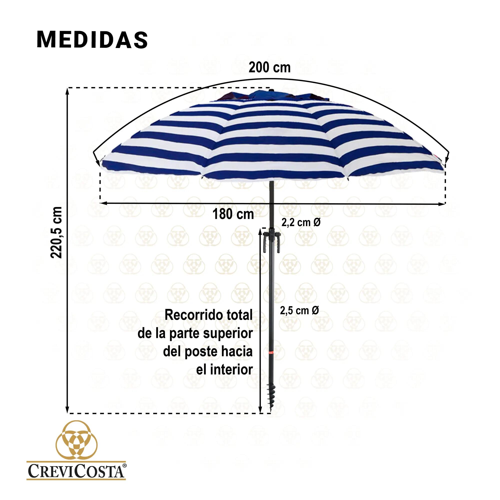 Sombrilla 200 cm NUEVO poste enroscador y colgador - CREVICOSTA Marinera 4/6