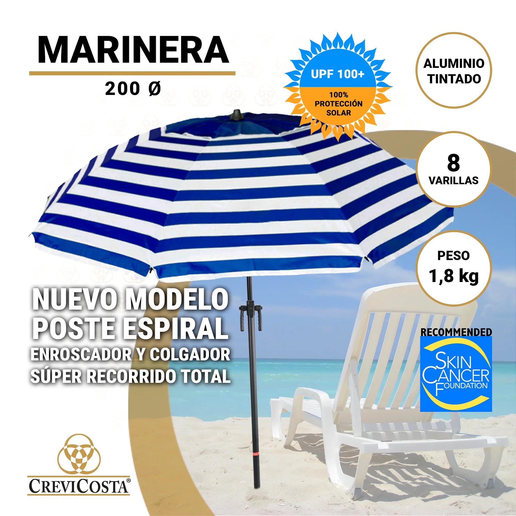 Sombrilla 200 cm NUEVO poste enroscador y colgador - CREVICOSTA Marinera 2/6
