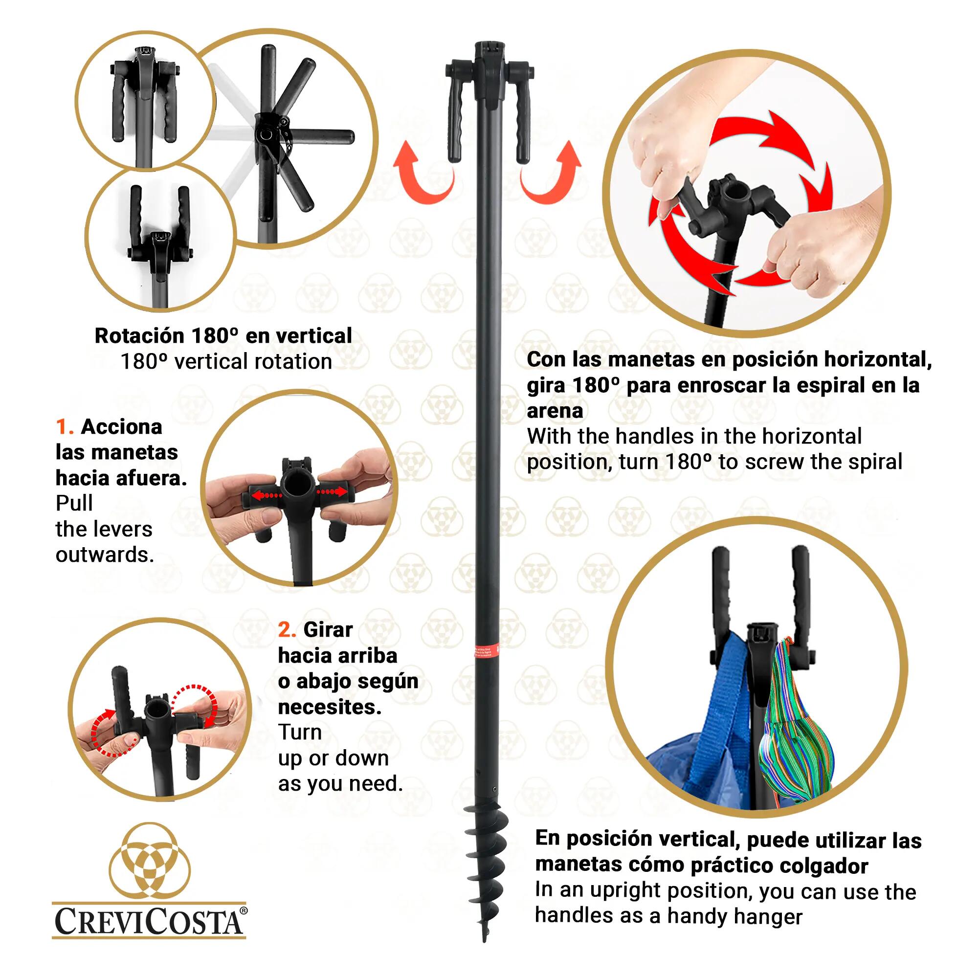 Sombrilla 200 cm NUEVO poste enroscador y colgador - CREVICOSTA Bahamas 3/6