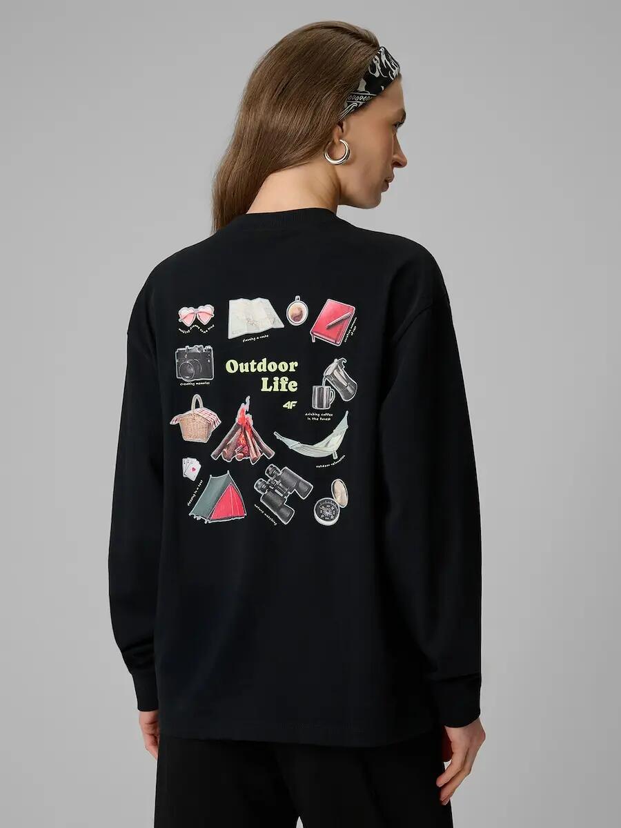Longsleeve regular z nadrukiem damski 4F 4FRSS26TSWSF2834
