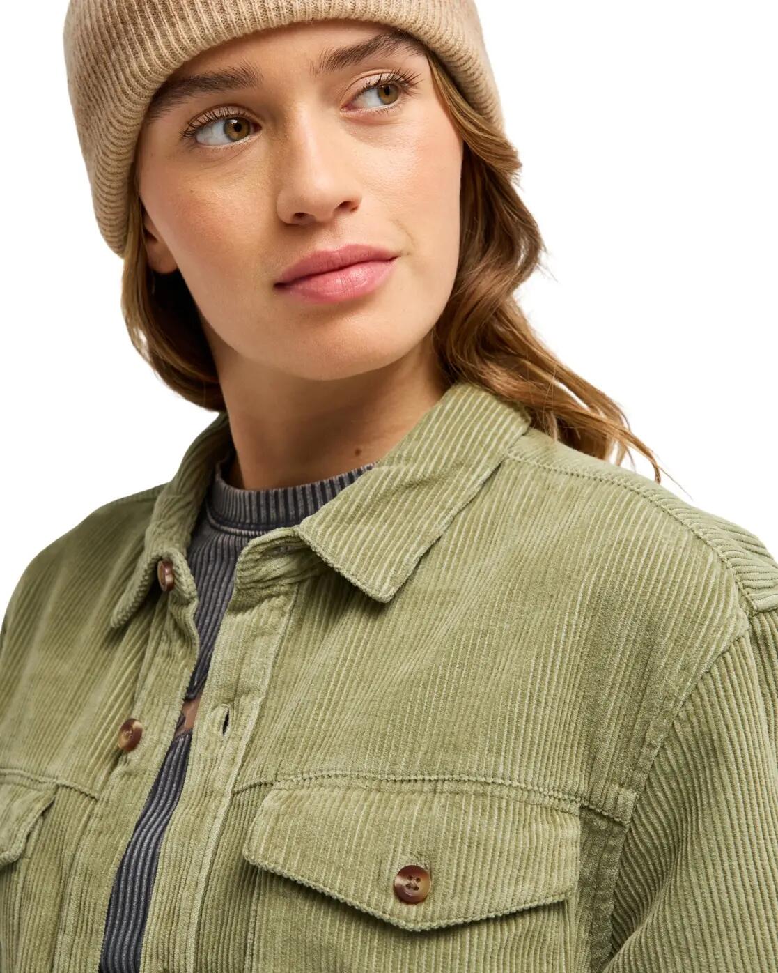 Chemise manches longues en velours côtelé LET IT GO CORD Vert Femme 4/4