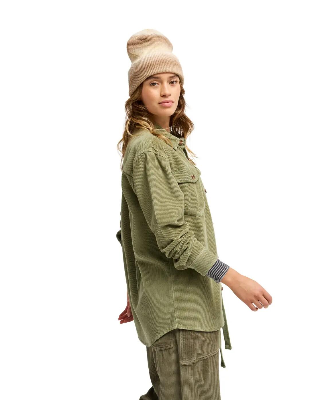 Chemise manches longues en velours côtelé LET IT GO CORD Vert Femme 3/4