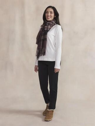 T-shirt - Femme - Col V, coton - AMARALON - Blanc/Ecru