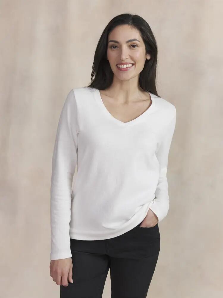 T-shirt manches longues Femme, Col V, 100% coton, AMARALON, Écru 2/5