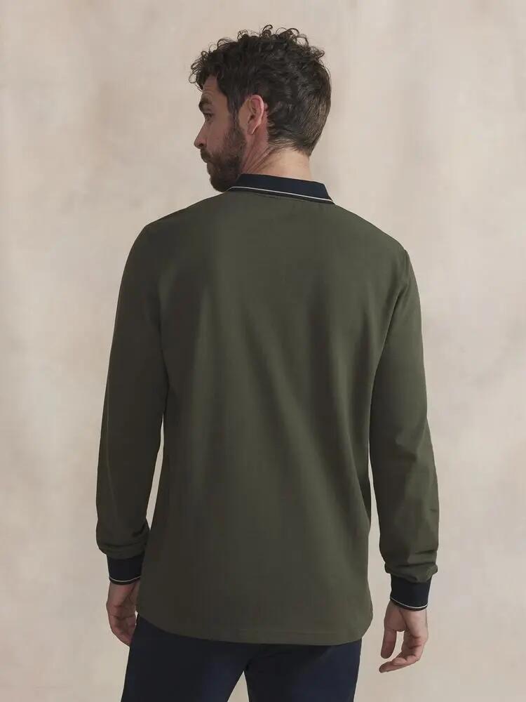 Polo manches longues - Homme - Col boutonné - NYLASPOL - Vert 4/5