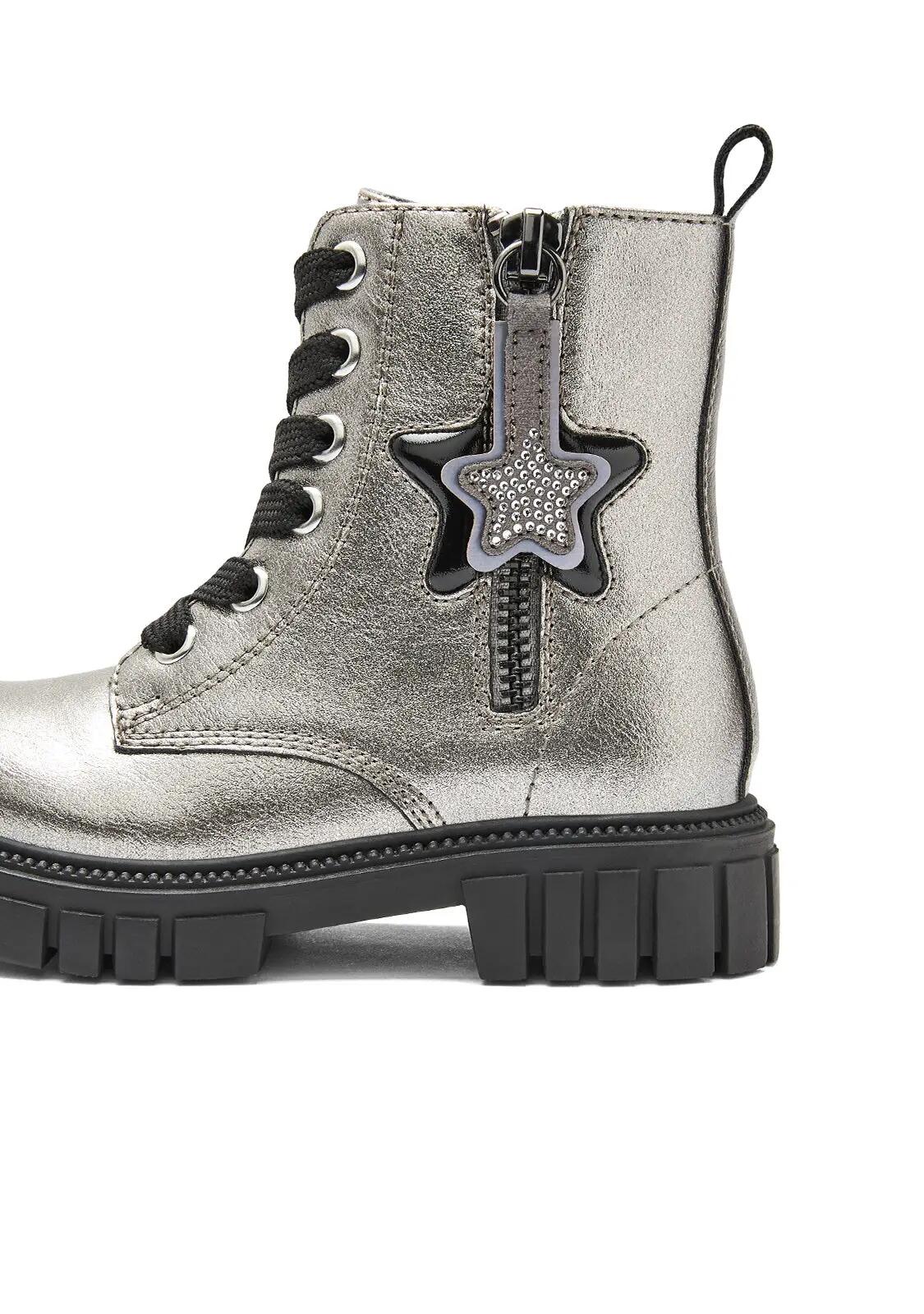 Botas Militares de Niña con Estrella en Gris Plomo 4/4
