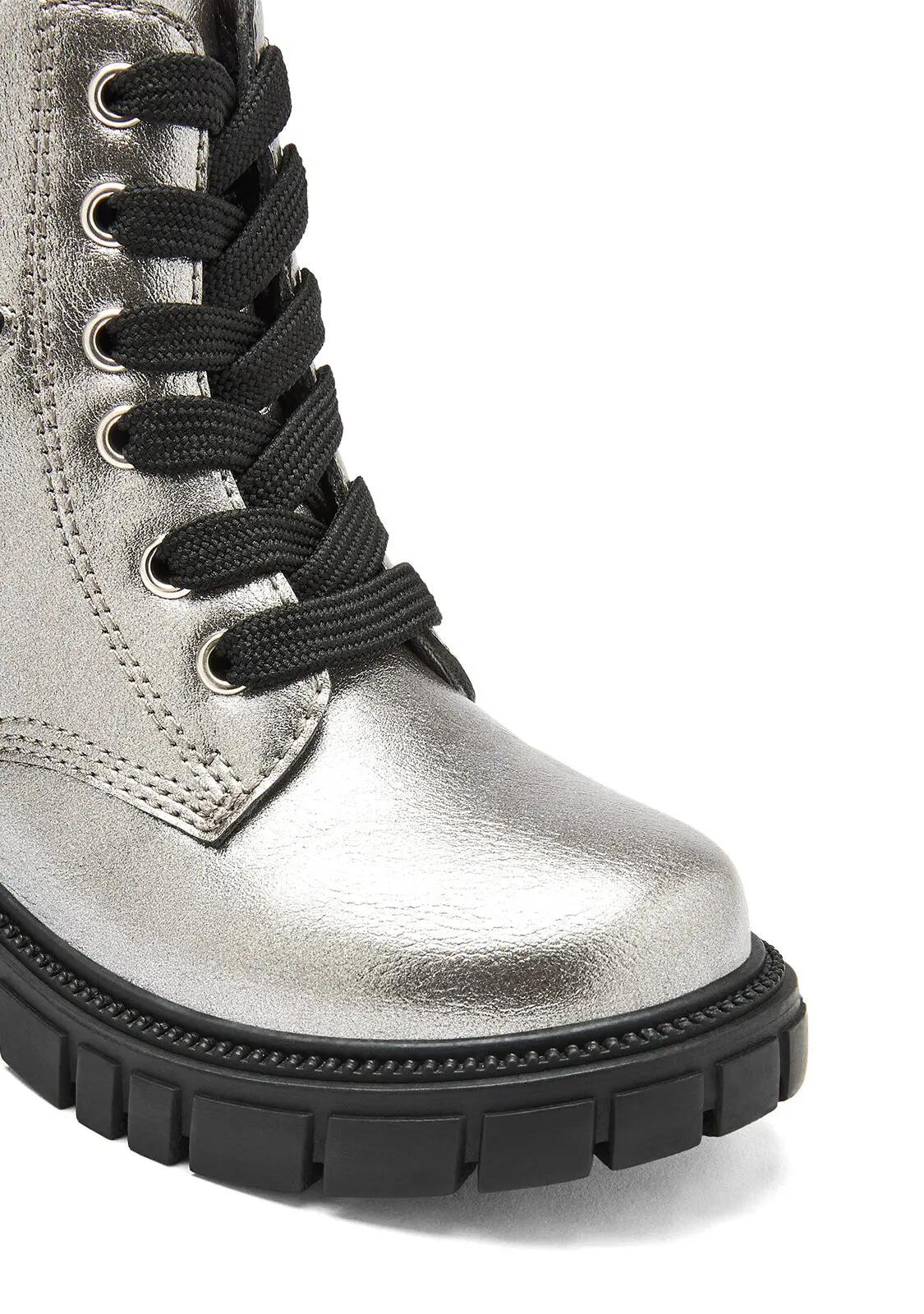Botas Militares de Niña con Estrella en Gris Plomo 3/4