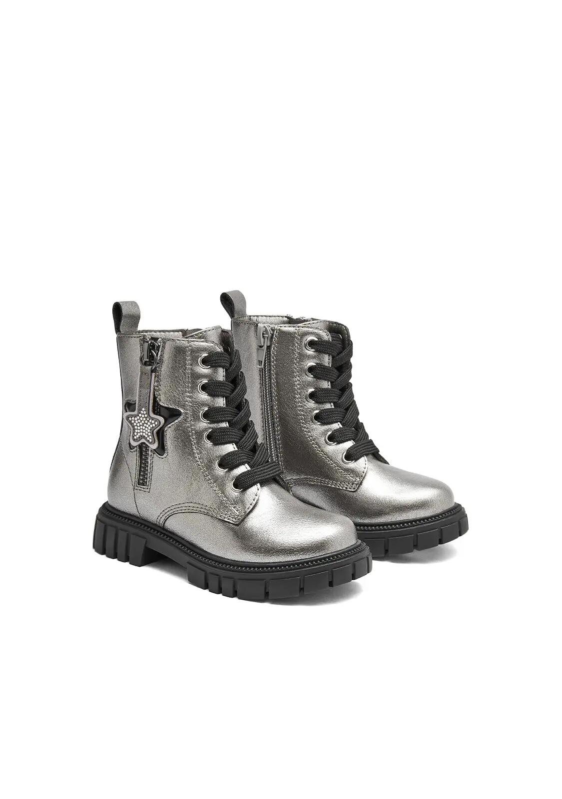 Botas Militares de Niña con Estrella en Gris Plomo 2/4