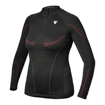 Damen Hero Langarm-Technikshirt mit Reißverschluss - Schwarz