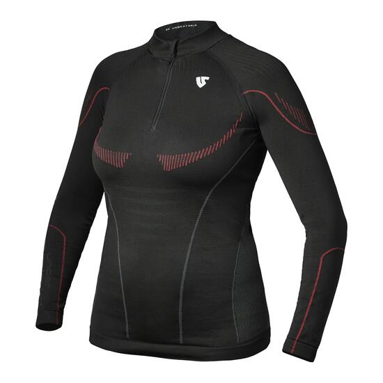 Damen Hero Langarm-Technikshirt mit Reißverschluss - Schwarz