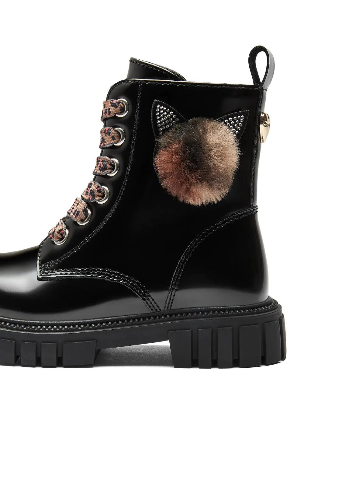 Botas Militares de Niña Efecto Peluche de Leopardo en Negro 4/4