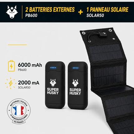 Kit énergie nomade 2 batteries externes + panneau solaire pliable 15 W
