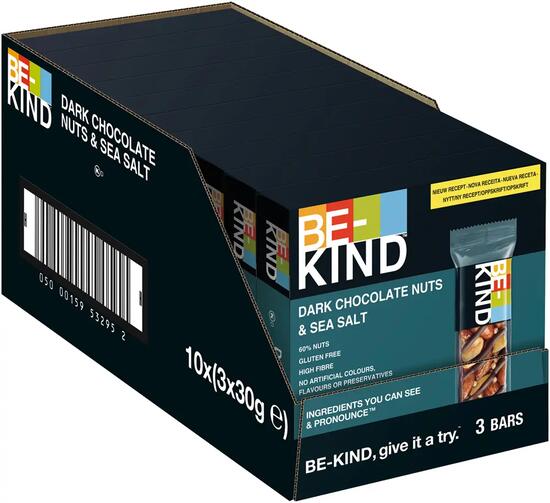 BE-KIND Dark Chocolate Nuts & SeaSalt 10x3x30g Riegel für unterwegs & Training