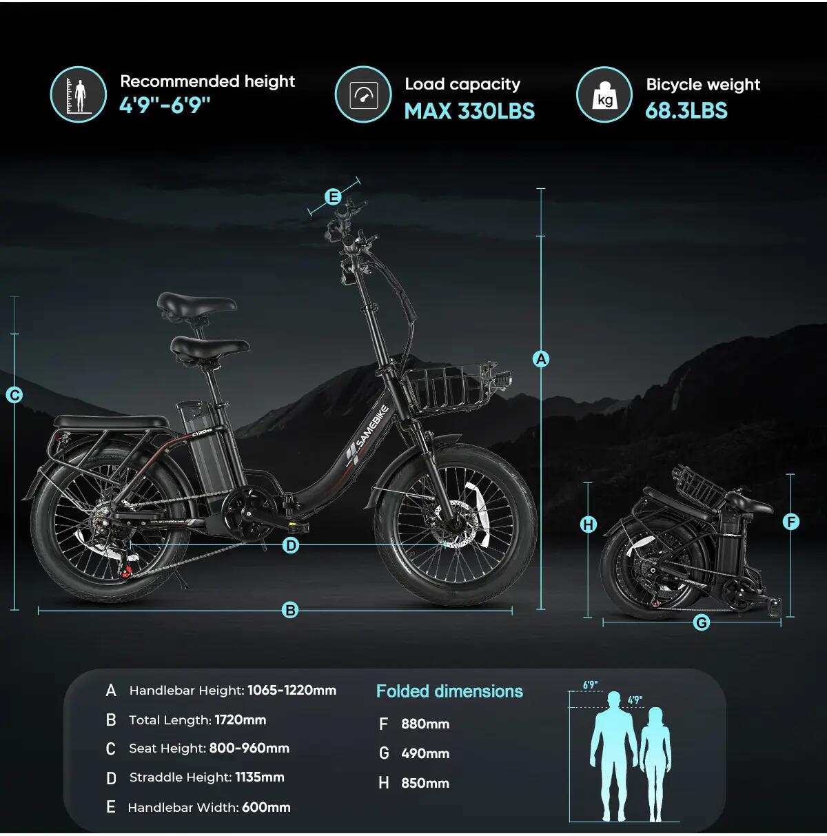 Bicicletta elettrica per adulti SAMEBIKE CY20 Pro-FT batteria 48V 13Ah 13/15