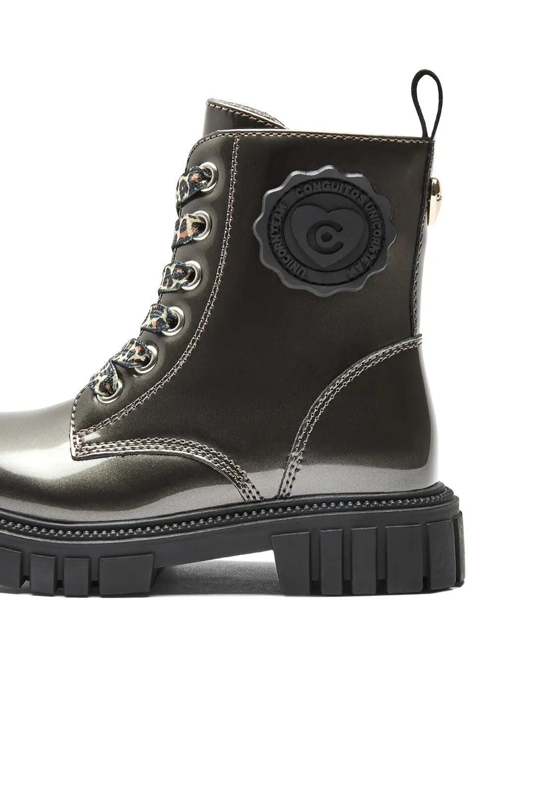 Botas Militares de Niña de Charol en Gris Plomo 4/4