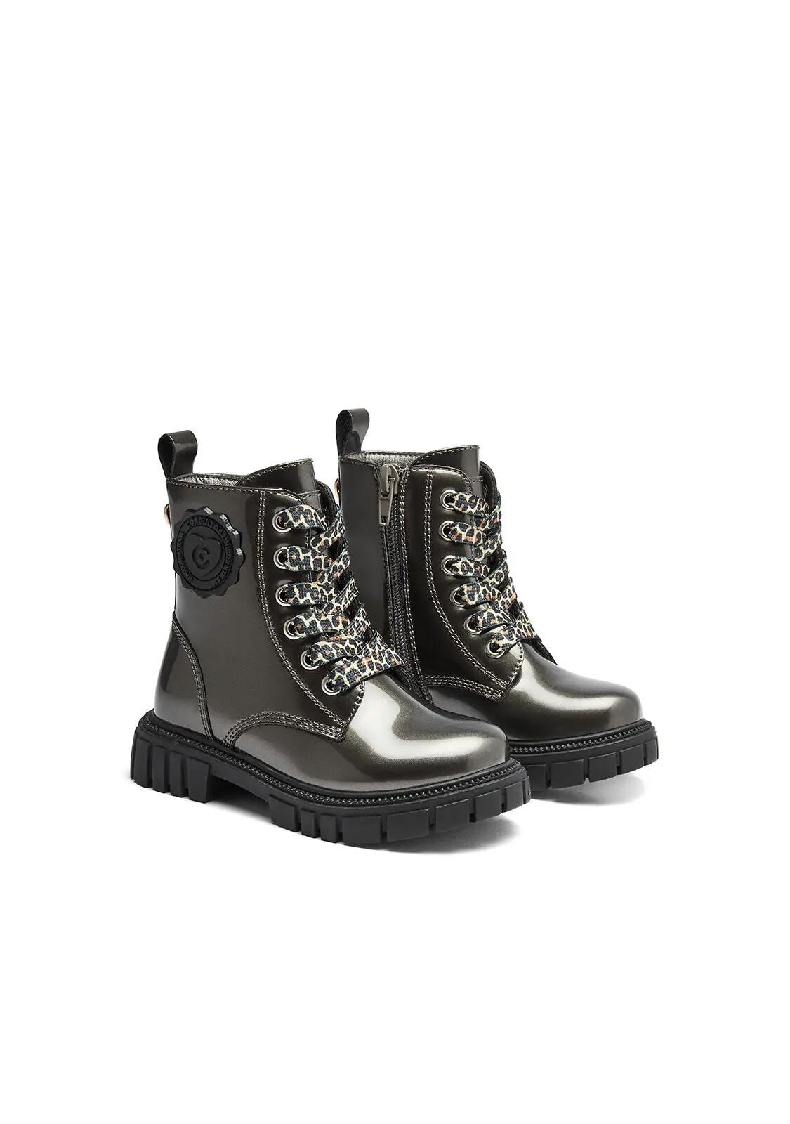 Botas Militares de Niña de Charol en Gris Plomo 2/4