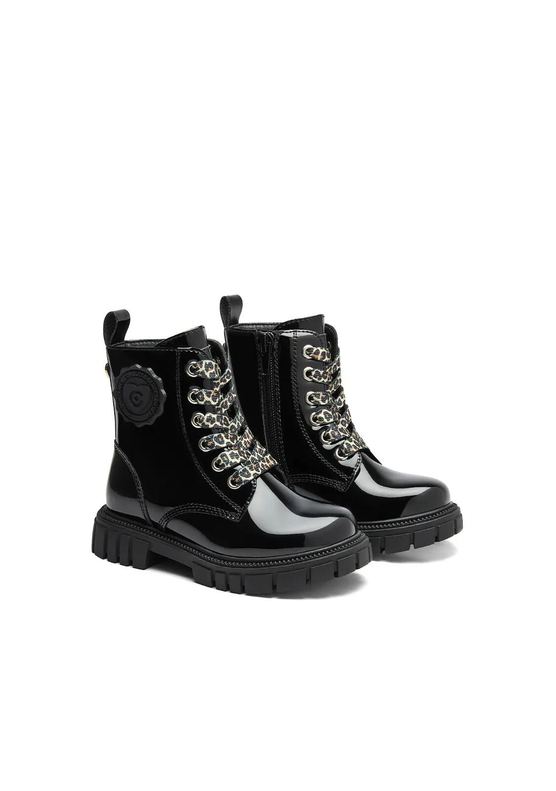 Botas Militares de Niña de Charol en Negro 2/4