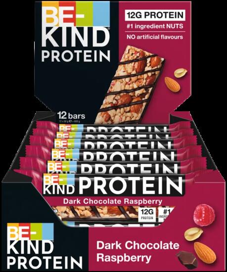 BE-KIND PROTEIN Riegel Dark Chocolate Raspberry 6x12x50g unterwegs & Training