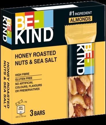 BE-KIND Honiggeröstete Nüsse & SeaSalt 3x30g Nussriegel für unterwegs & Training