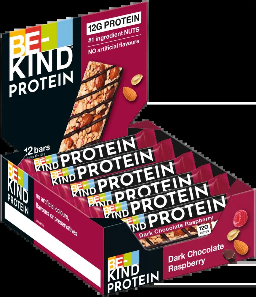 BE-KIND PROTEIN Riegel Dark Chocolate Raspberry 6x12x50g unterwegs & Training 2/3