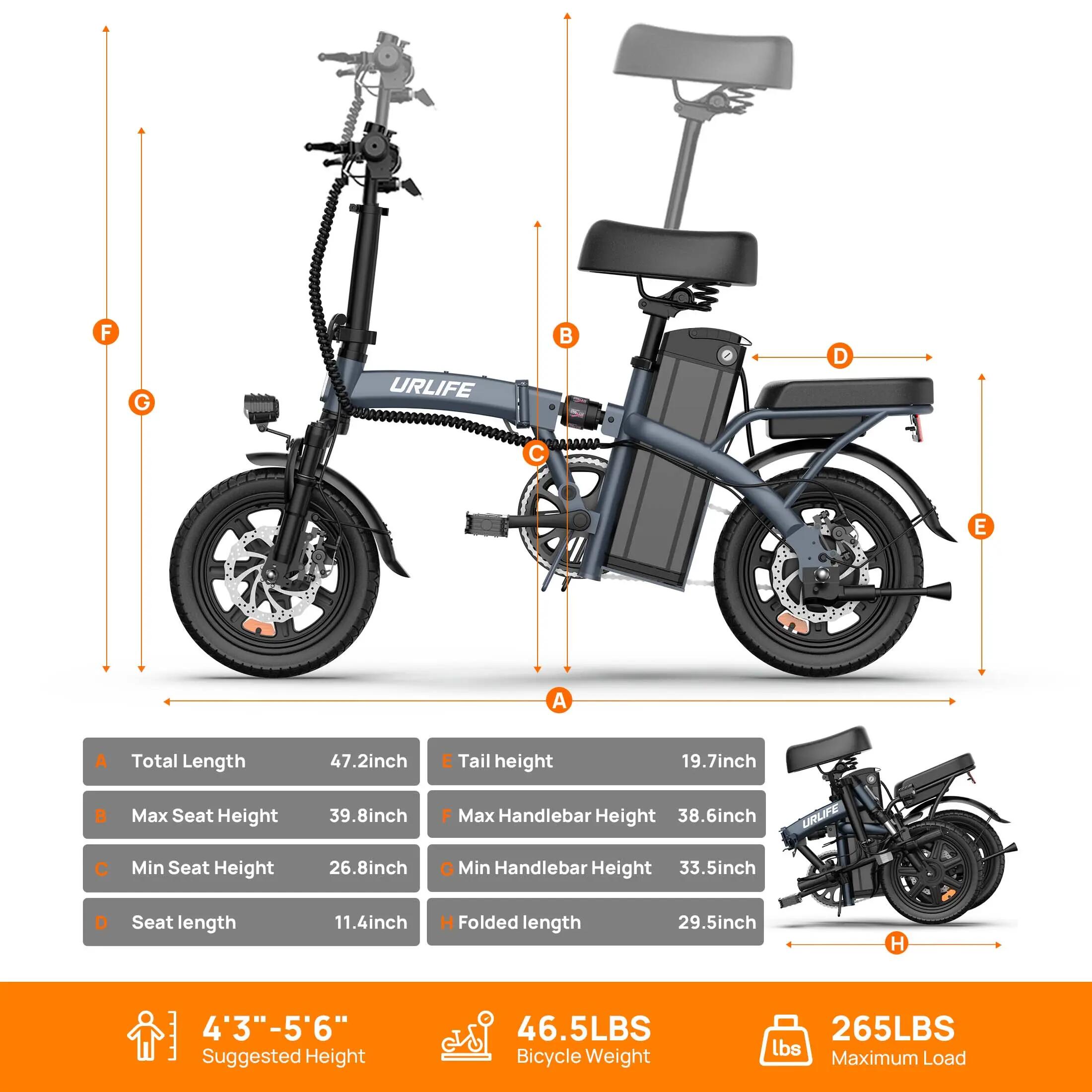 Skladací elektrický bicykel pre dospelých URLIFE F1L, batéria 48V7.5Ah 15/15