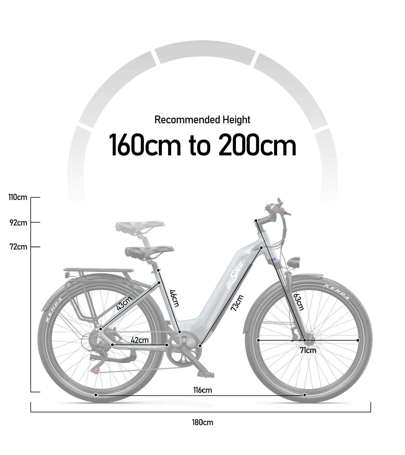 Bici elettrica adulti ONESPORT OT05 250W 36V18.2Ah 27.5" Città 15/15