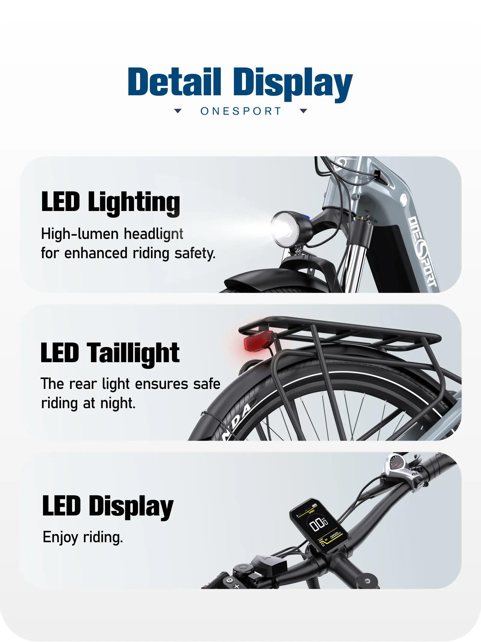 Bici elettrica adulti ONESPORT OT05 250W 36V18.2Ah 27.5" Città 14/15