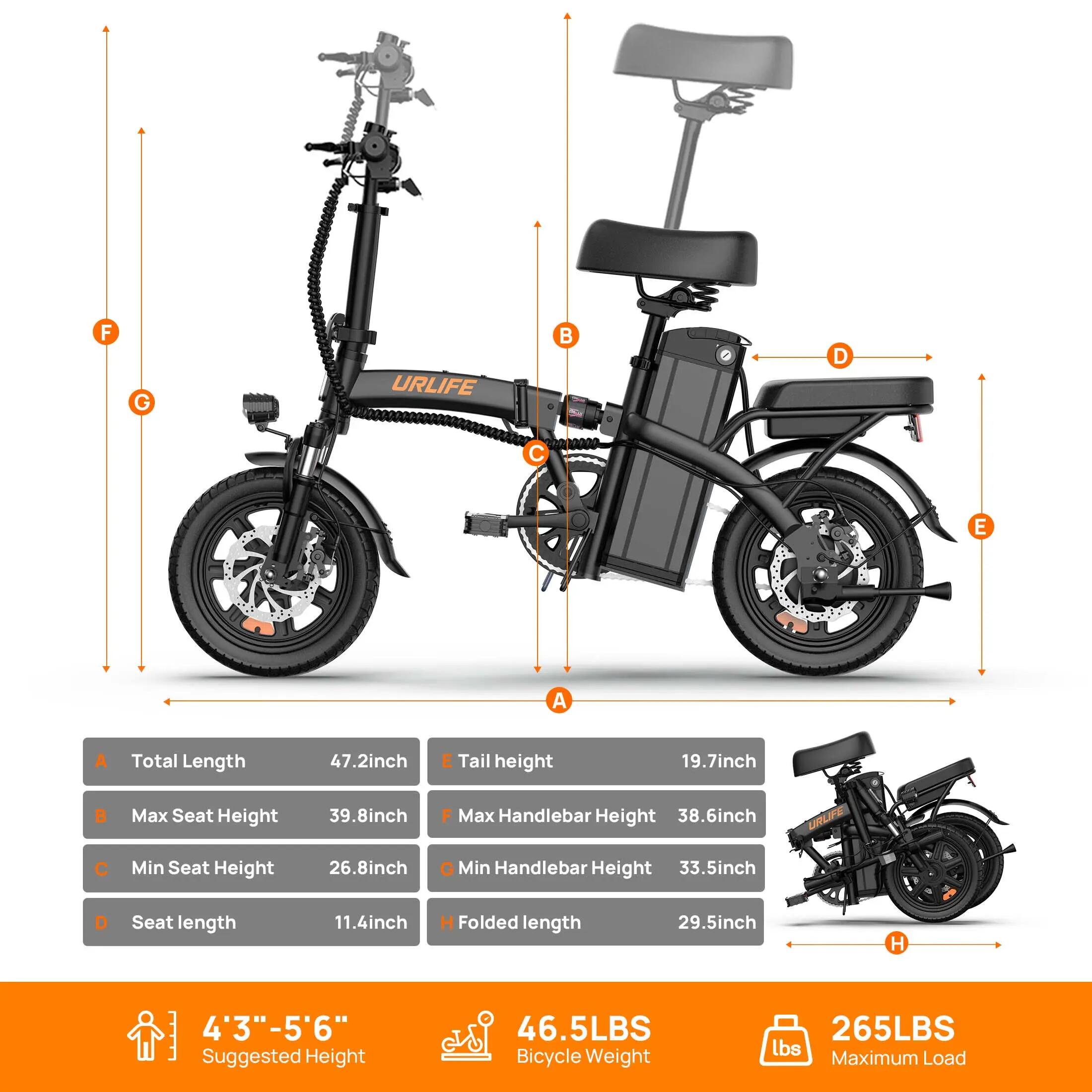 Foldable adult e-bike URLIFE F1L, 48V7.5Ah battery. 15/15