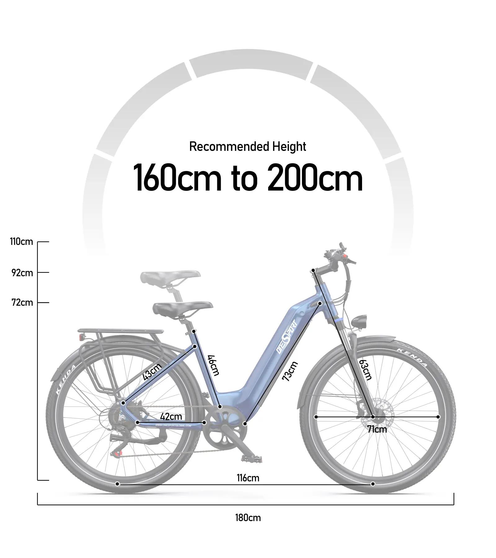 Bicicleta elétrica adulto ONESPORT OT05 250W 36V18.2Ah 27.5" Cidade 15/15