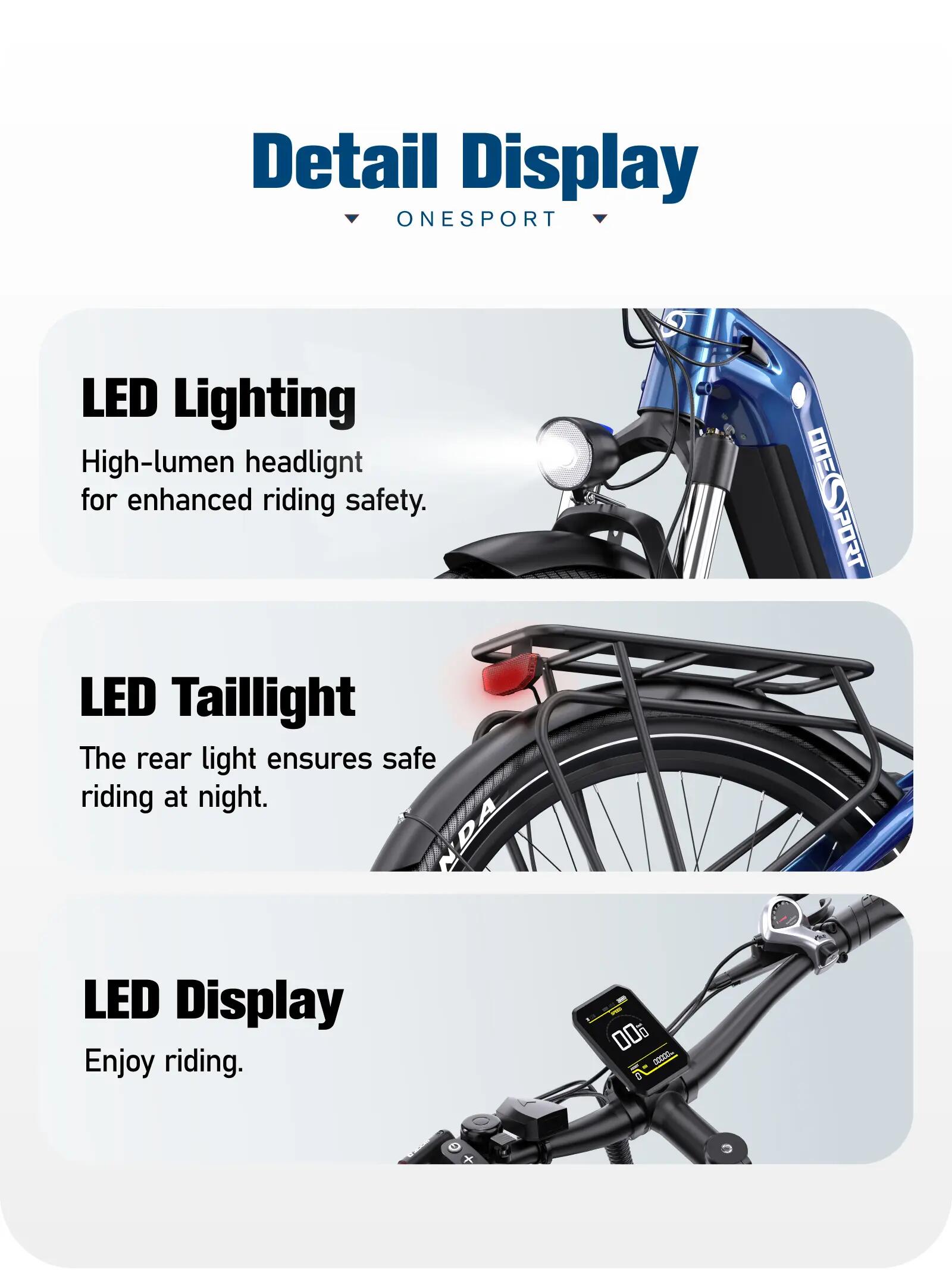Bicicleta elétrica adulto ONESPORT OT05 250W 36V18.2Ah 27.5" Cidade 14/15