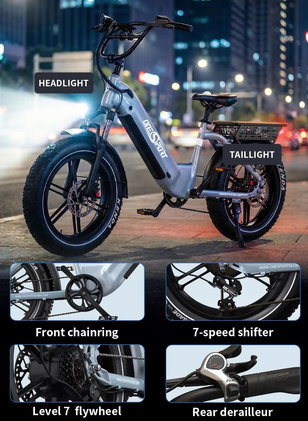 Rower elektryczny dla dorosłych OT08, opony 20×4,0", akumulator 48V 18Ah. 11/15