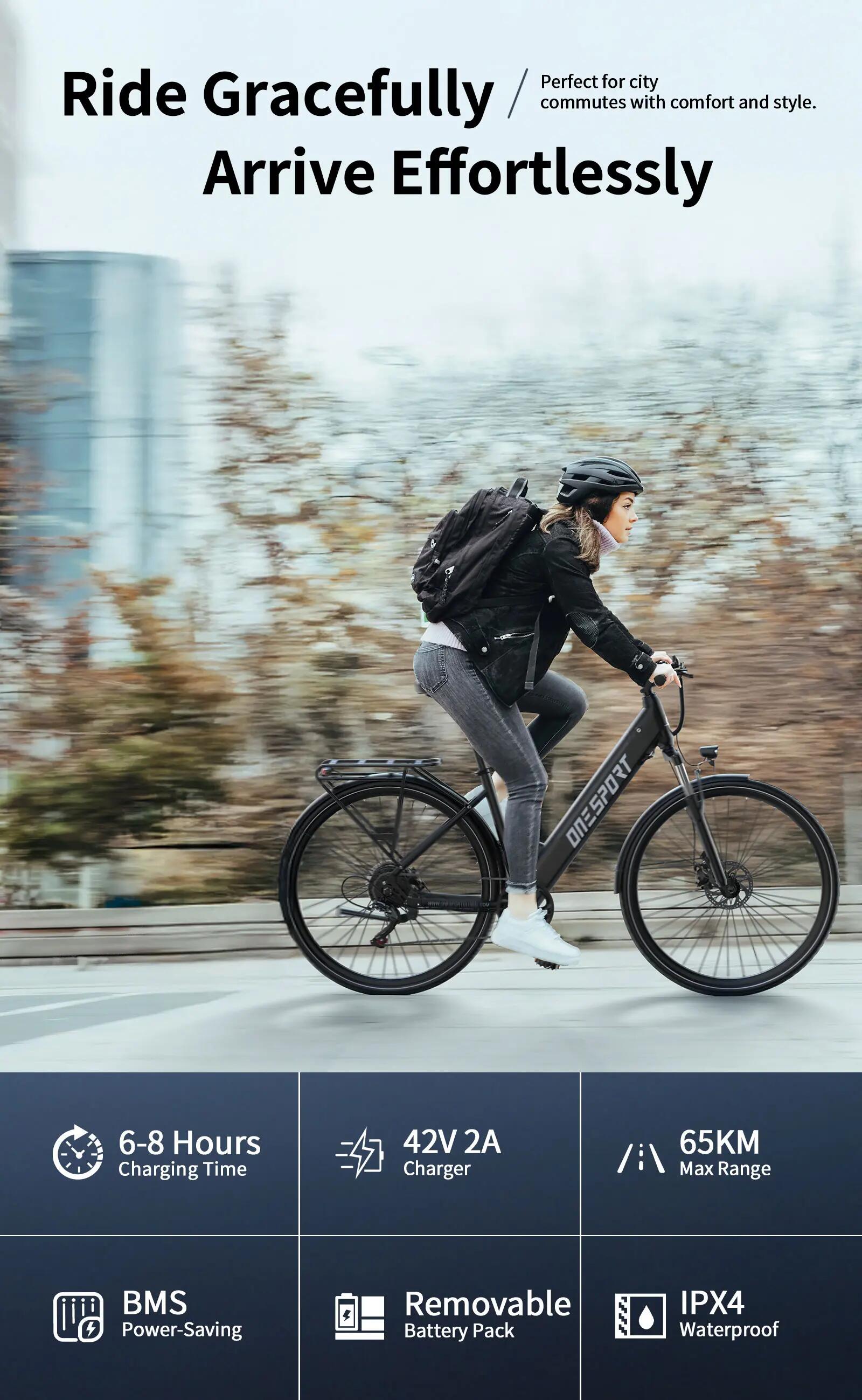 Bici elettrica adulti ONESPORT OT12 250W 36V13Ah 27.5" Città 7/10