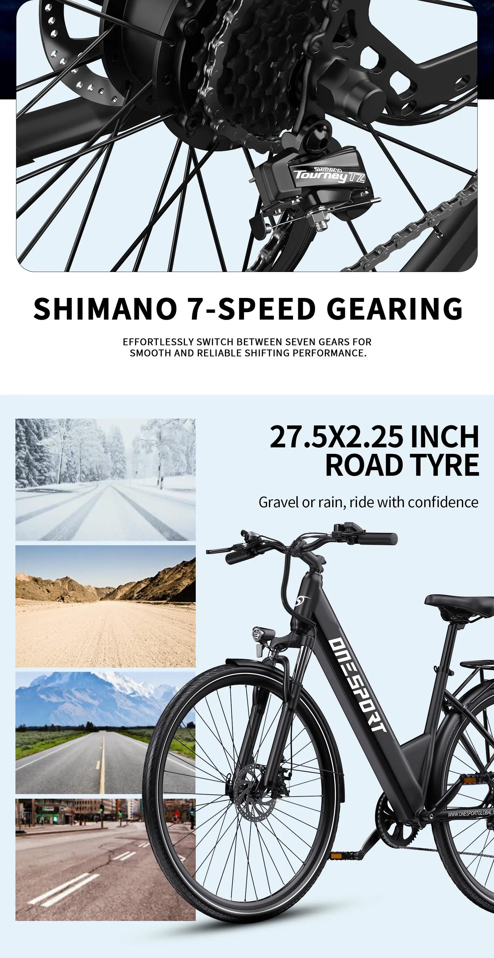 Bici elettrica adulti ONESPORT OT12 250W 36V13Ah 27.5" Città 10/10