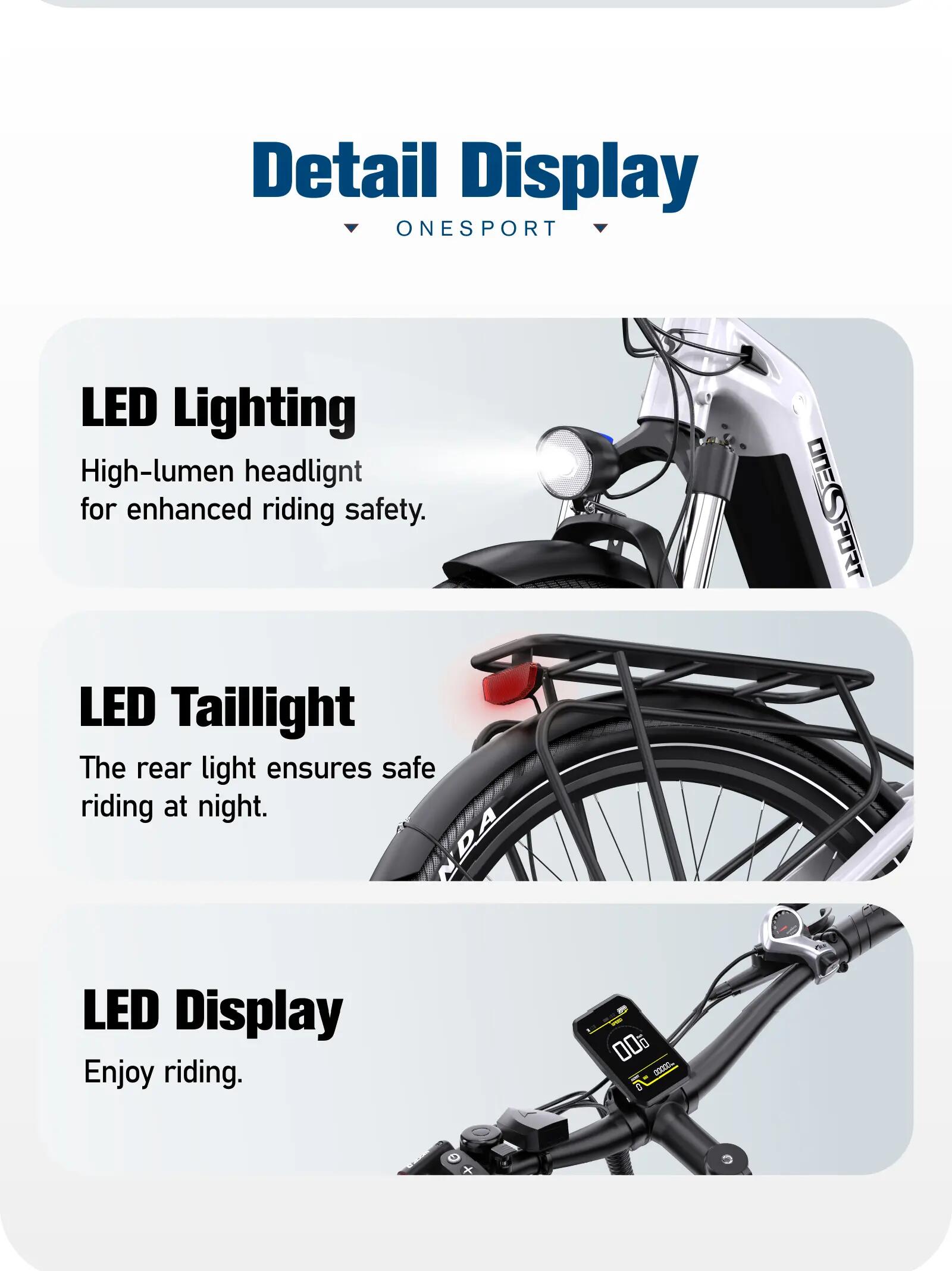 Bici elettrica adulti ONESPORT OT05 250W 36V18.2Ah 27.5" Città 15/15