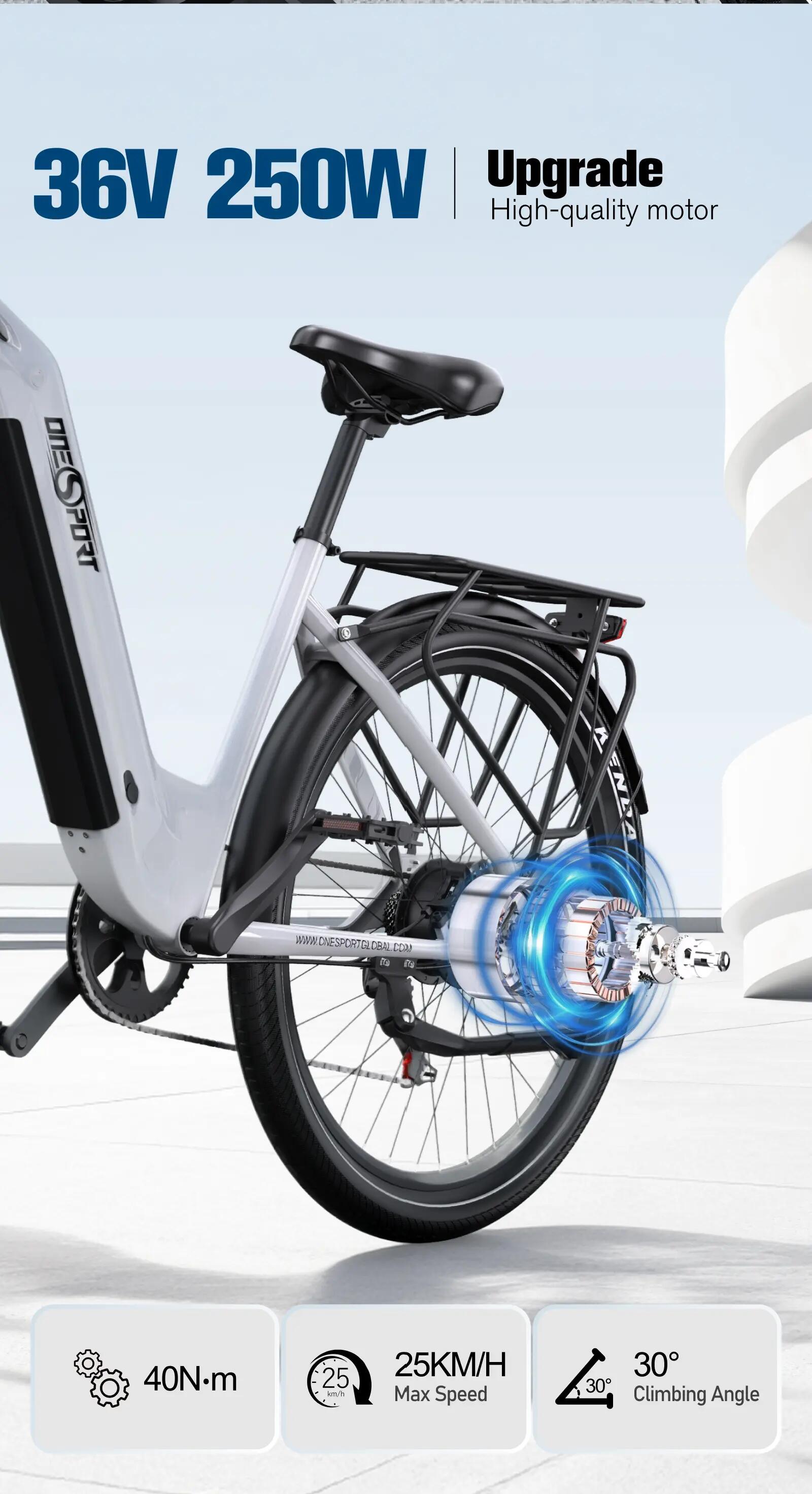 Bici elettrica adulti ONESPORT OT05 250W 36V18.2Ah 27.5" Città 10/15