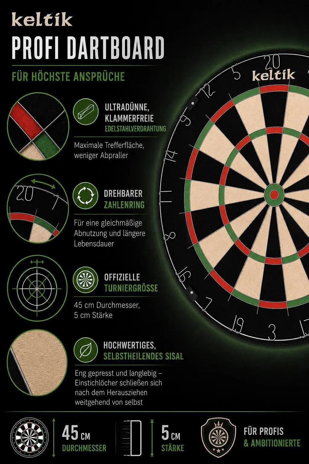 Cible de fléchettes Keltik Ravencore en sisal taille tournoi 6/6